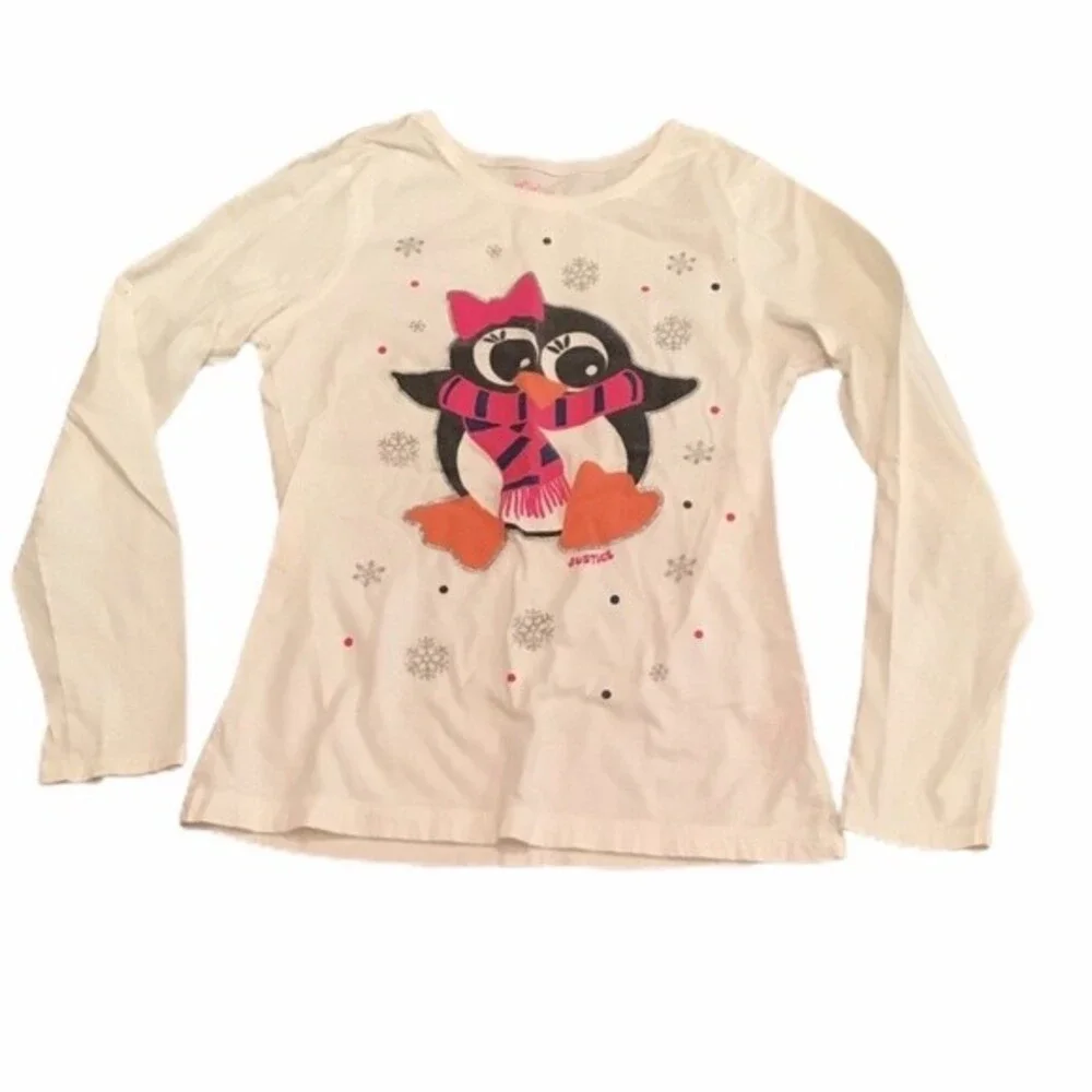 Justice Penguin and Snowflake Sparkly Long Sleeve Top Size 14
